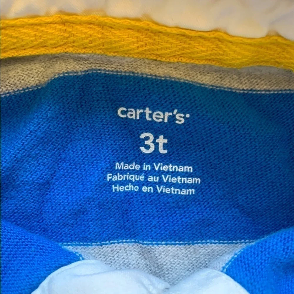 Carters MVP Blue & Gray Striped Long Sleeve Polo Shirt
